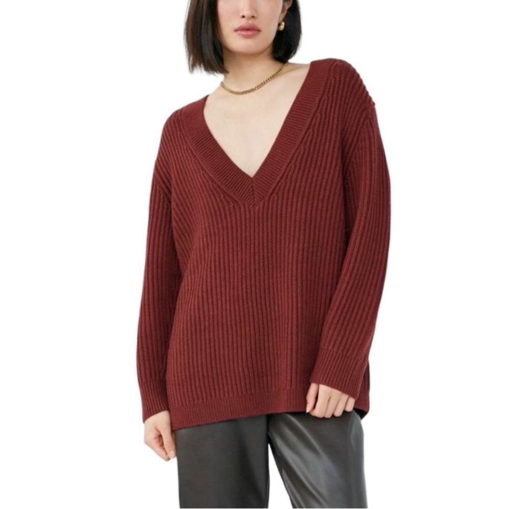 Aritzia Wilfred Belize Merino Wool V-Neck Knit Cozy Cotagecore Sweater Size 3 - Picture 3 of 9